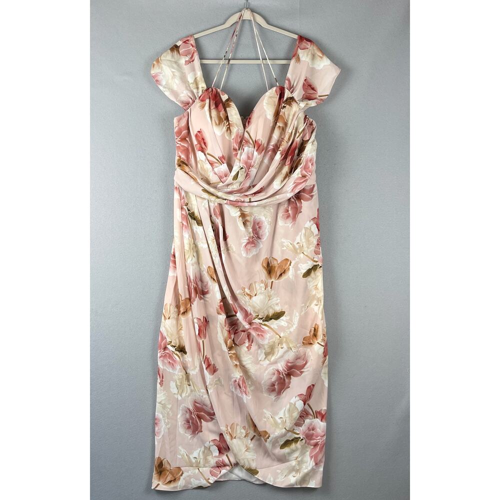 City Chic Maxi Dress Womens Medium 18 Pink Rose Faux Wrap Cocktail Drape NEW